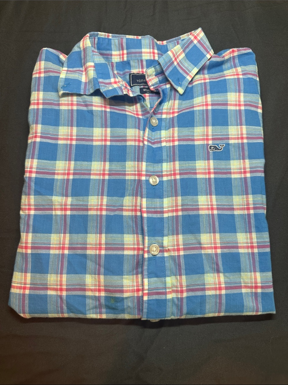 Vineyard Vines Boys Blue, White & Pink Plaid Button-Down Shirt